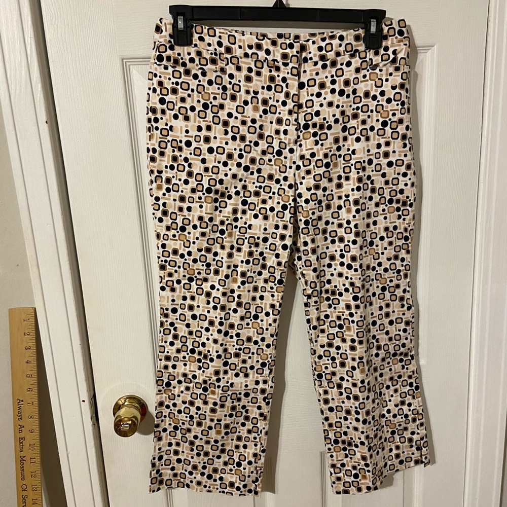 Printed Cream Geometric Cropped Pants